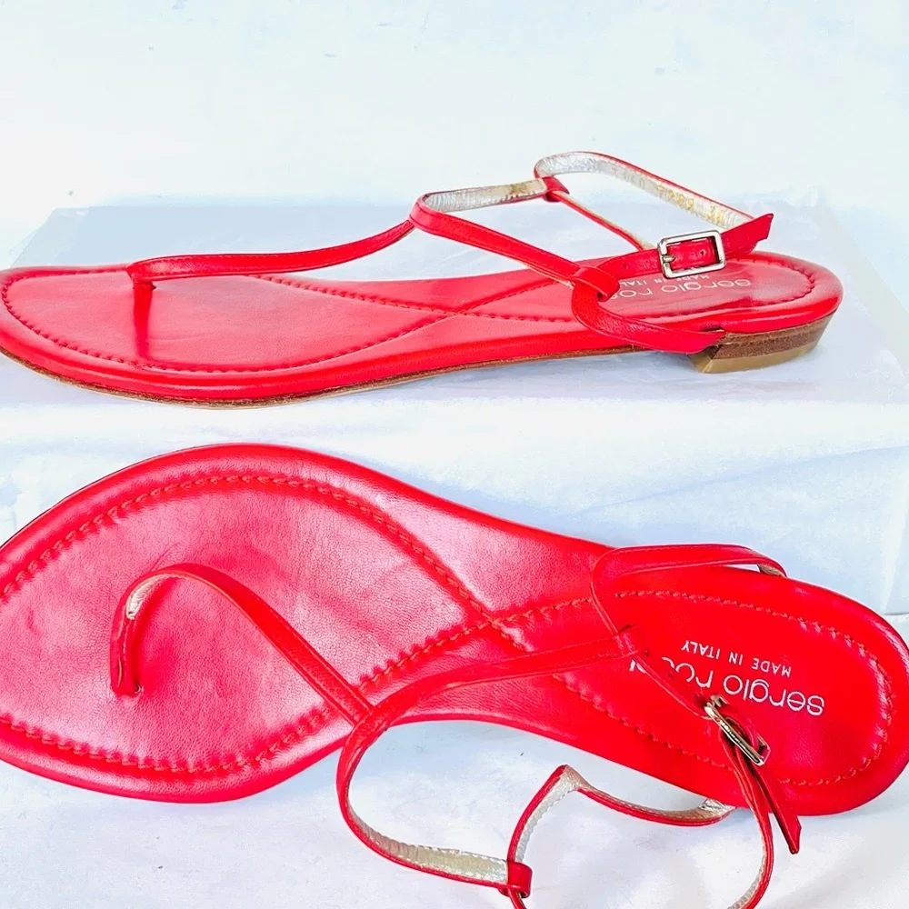 Sergio Rossi red leather flat sandals  38